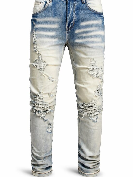 Branded Other - Men's Ripped Straight Holes Stretchy Jeans